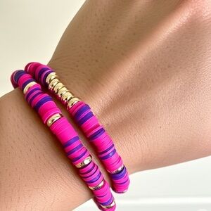 NEW Handmade Clay Bead Bracelet Barbiecore Pink Purple Heishi Style Jewelry